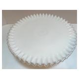 Vintage Fenton Milk Glass Cake Stand with Silver Crest Edge Vintage Fenton Milk Glass Cake Stand with Silver Crest Edge
