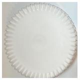 Vintage Fenton Milk Glass Cake Stand with Silver Crest Edge Vintage Fenton Milk Glass Cake Stand with Silver Crest Edge