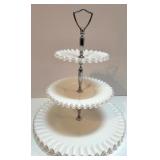 Three-Tiered Milk Glass Serving Tray with Ruffled Edges with Bonus Plate Three-Tiered Milk Glass Serving Tray with Ruffled Edges with Bonus Plate