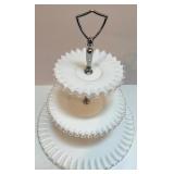 Three-Tiered Milk Glass Serving Tray with Ruffled Edges with Bonus Plate Three-Tiered Milk Glass Serving Tray with Ruffled Edges with Bonus Plate
