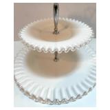 Three-Tiered Milk Glass Serving Tray with Ruffled Edges with Bonus Plate Three-Tiered Milk Glass Serving Tray with Ruffled Edges with Bonus Plate
