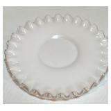 Three-Tiered Milk Glass Serving Tray with Ruffled Edges with Bonus Plate Three-Tiered Milk Glass Serving Tray with Ruffled Edges with Bonus Plate
