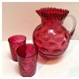 Fenton Cranberry Coin Dot Pitcher and 2 Tumblers Set Fenton Cranberry Coin Dot Pitcher and 2 Tumblers Set