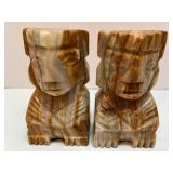 Onyx Carved Bookends and Decorative Inlay Wood Box Set Onyx Carved Bookends and Decorative Inlay Wood Box Set