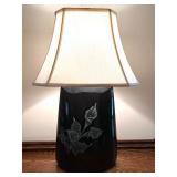 Black Ceramic Table Lamp with White Etched Calla Lily Design and Shade Black Ceramic Table Lamp with White Etched Calla Lily Design and Shade