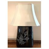 Black Ceramic Table Lamp with White Etched Calla Lily Design and Shade Black Ceramic Table Lamp with White Etched Calla Lily Design and Shade