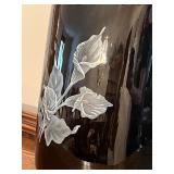 Black Ceramic Table Lamp with White Etched Calla Lily Design and Shade Black Ceramic Table Lamp with White Etched Calla Lily Design and Shade