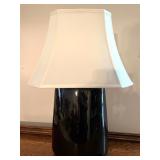 Black Ceramic Table Lamp with White Etched Calla Lily Design and Shade Black Ceramic Table Lamp with White Etched Calla Lily Design and Shade