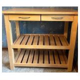 Wooden Kitchen Utility Table with Drawers and Slatted Shelves Wooden Kitchen Utility Table with Drawers and Slatted Shelves
