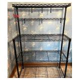 Metal Wire Kitchen Utility Rack with Hooks and Wood Shelf Top Metal Wire Kitchen Utility Rack with Hooks and Wood Shelf Top