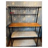 Metal Wire Kitchen Utility Rack with Hooks and Wood Shelf Top Metal Wire Kitchen Utility Rack with Hooks and Wood Shelf Top