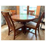 Round Wood Dining Table with Glass Top and 5 Chairs Round Wood Dining Table with Glass Top and 5 Chairs