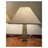 Pair of Metal Table Lamps with Lattice Design and Square Shades Pair of Metal Table Lamps with Lattice Design and Square Shades