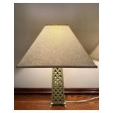 Pair of Metal Table Lamps with Lattice Design and Square Shades Pair of Metal Table Lamps with Lattice Design and Square Shades