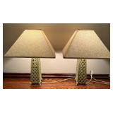 Pair of Metal Table Lamps with Lattice Design and Square Shades Pair of Metal Table Lamps with Lattice Design and Square Shades