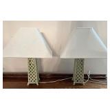 Pair of Metal Table Lamps with Lattice Design and Square Shades Pair of Metal Table Lamps with Lattice Design and Square Shades