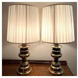 Pair of Vintage Brass Table Lamps with Pleated Shades Pair of Vintage Brass Table Lamps with Pleated Shades