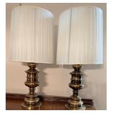 Pair of Vintage Brass Table Lamps with Pleated Shades Pair of Vintage Brass Table Lamps with Pleated Shades