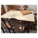 Antique Expandable Dining Table with 6 Ornately Carved Chairs Antique Expandable Dining Table with 6 Ornately Carved Chairs
