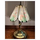 Vintage Brass Touch Lamp with Stained Glass Floral Panels Vintage Brass Touch Lamp with Stained Glass Floral Panels