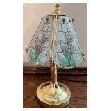 Vintage Brass Touch Lamp with Stained Glass Floral Panels Vintage Brass Touch Lamp with Stained Glass Floral Panels