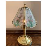 Vintage Brass Touch Lamp with Stained Glass Floral Panels Vintage Brass Touch Lamp with Stained Glass Floral Panels