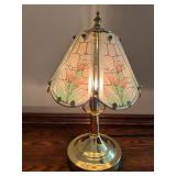 Vintage Brass Touch Lamp with Stained Glass Floral Panels Vintage Brass Touch Lamp with Stained Glass Floral Panels
