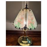 Vintage Brass Touch Lamp with Stained Glass Floral Panels Vintage Brass Touch Lamp with Stained Glass Floral Panels