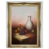 C. John Wallace Original Oil Painting Still Life with Fruit and Jug C. John Wallace Original Oil Painting Still Life with Fruit and Jug