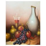C. John Wallace Original Oil Painting Still Life with Fruit and Jug C. John Wallace Original Oil Painting Still Life with Fruit and Jug