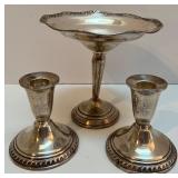 Lady Atkins Sterling Silver Weighted Pedestal Dish and Duchin Candlestick Set Lady Atkins Sterling Silver Weighted Pedestal Dish and Duchin Candlestick Set