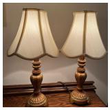 Pair of Ornate Table Lamps with Fabric Shades Pair of Ornate Table Lamps with Fabric Shades
