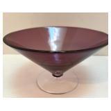 Purple Art Glass Pedestal Bowl Made in Poland Purple Art Glass Pedestal Bowl Made in Poland