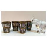 Set of 4 Abalone Inlay Shot Glasses with Clear Glass Elephant Figurine Set of 4 Abalone Inlay Shot Glasses with Clear Glass Elephant Figurine