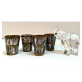 Set of 4 Abalone Inlay Shot Glasses with Clear Glass Elephant Figurine Set of 4 Abalone Inlay Shot Glasses with Clear Glass Elephant Figurine
