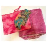 Traditional Pink Chiffon Saree Set with Pearl Trim and Paisley Sash  Traditional Pink Chiffon Saree Set with Pearl Trim and Paisley SashÂÂ