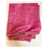Traditional Pink Chiffon Saree Set with Pearl Trim and Paisley Sash  Traditional Pink Chiffon Saree Set with Pearl Trim and Paisley SashÂÂ