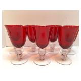 Set of 7 Red Stemmed Wine Glasses with Clear Ball Bases Set of 7 Red Stemmed Wine Glasses with Clear Ball Bases