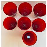 Set of 7 Red Stemmed Wine Glasses with Clear Ball Bases Set of 7 Red Stemmed Wine Glasses with Clear Ball Bases