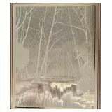 J. Hardelin Signed Metallic Forest Scene Framed Artwork J. Hardelin Signed Metallic Forest Scene Framed Artwork