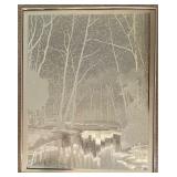 J. Hardelin Signed Metallic Forest Scene Framed Artwork J. Hardelin Signed Metallic Forest Scene Framed Artwork