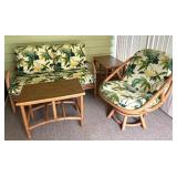 Rattan Patio Furniture Set with Loveseat, Swivel Chair, and 2 End Tables Rattan Patio Furniture Set with Loveseat, Swivel Chair, and 2 End Tables