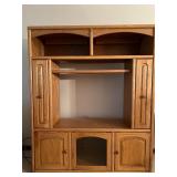 Wood Entertainment Center with Shelving and Cabinet Storage Wood Entertainment Center with Shelving and Cabinet Storage