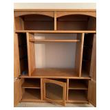 Wood Entertainment Center with Shelving and Cabinet Storage Wood Entertainment Center with Shelving and Cabinet Storage