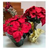 Holiday Decor Collection with Christmas Sign, Artificial Poinsettias, Ornaments, and Angel Figure Holiday Decor Collection with Christmas Sign, Artificial Poinsettias, Ornaments, and Angel Figure