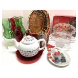 Holiday Glassware, Mikasa Server, Teapot, Baskets and Kitchen Decor Collection Holiday Glassware, Mikasa Server, Teapot, Baskets and Kitchen Decor Collection