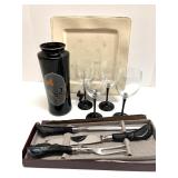 Eclectic Tableware Set with Butterfly Vase, Glasses, Plate, and Carving Utensils Eclectic Tableware Set with Butterfly Vase, Glasses, Plate, and Carving Utensils