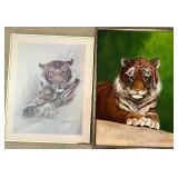 Signed Framed Tiger Artwork Pair by Karen Nock and Ruane Manning Signed Framed Tiger Artwork Pair by Karen Nock and Ruane Manning