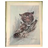 Signed Framed Tiger Artwork Pair by Karen Nock and Ruane Manning Signed Framed Tiger Artwork Pair by Karen Nock and Ruane Manning