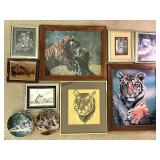 Collection of Framed Tiger Art Prints and Decorative Plates Collection of Framed Tiger Art Prints and Decorative Plates